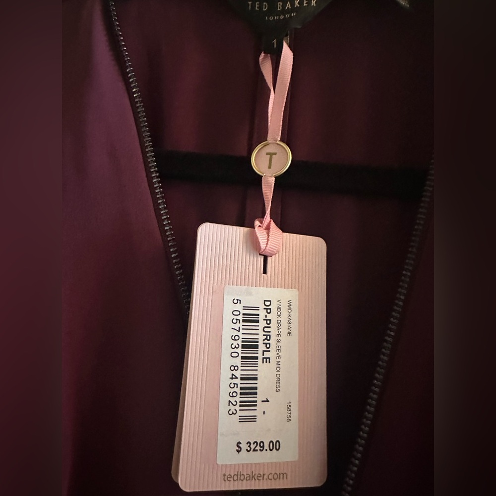 NWT Ted Baker Kasiane Plum Zip-Front Flutter Sleeve Dress us size 2 Ted baker 1 - Picture 2 of 16
